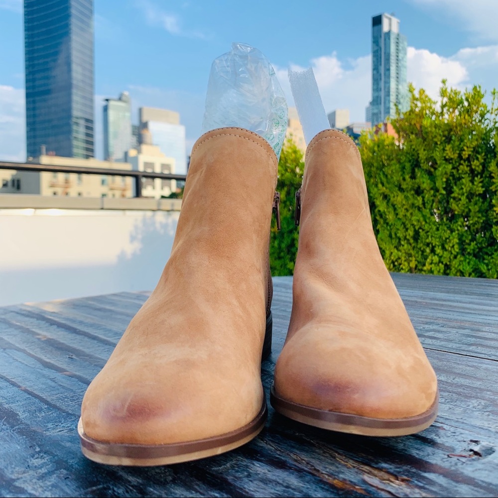 ALDO NEW Camel Ombre Tan Leather Zip BlockHeel Chelsea Boots - Picture 12 of 16
